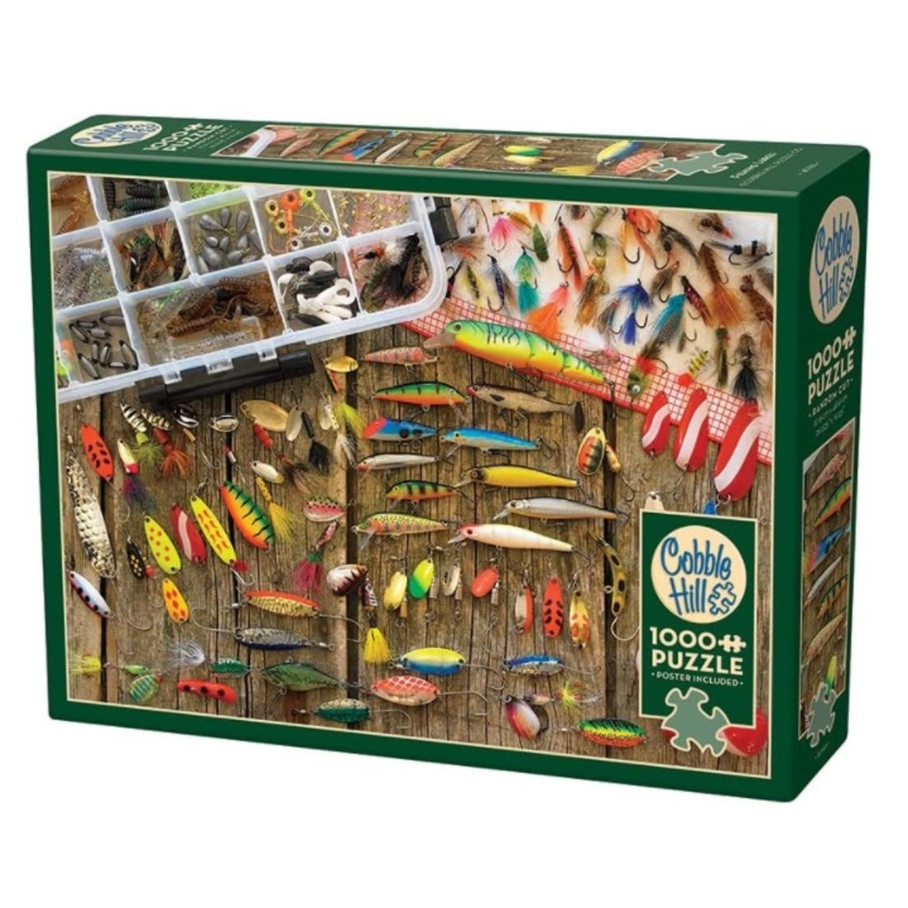 Cobble Hill Puzzles Fishing Lures 1000 Piece Jigsaw Puzzle New Sealed In Box